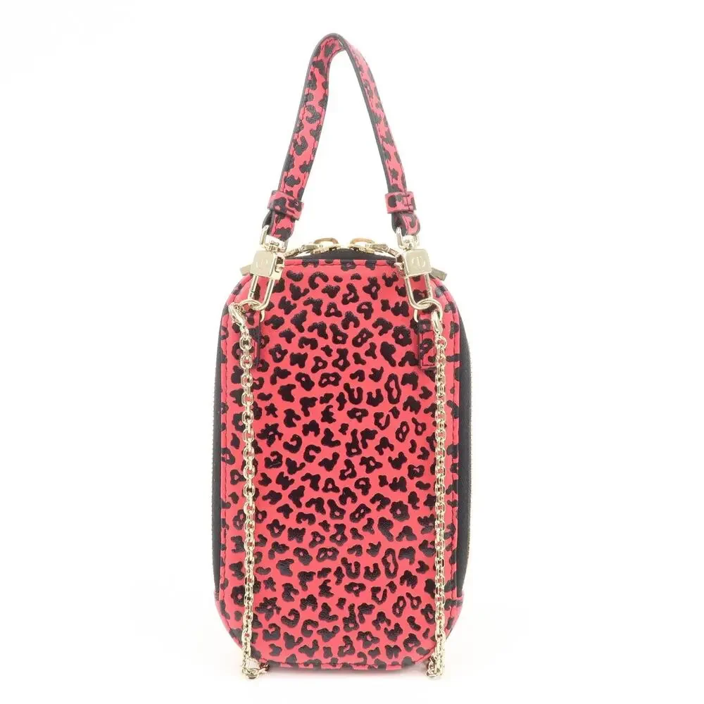 Christian Dior Lady Dior Leopard Print Calfskin Phone Case Red